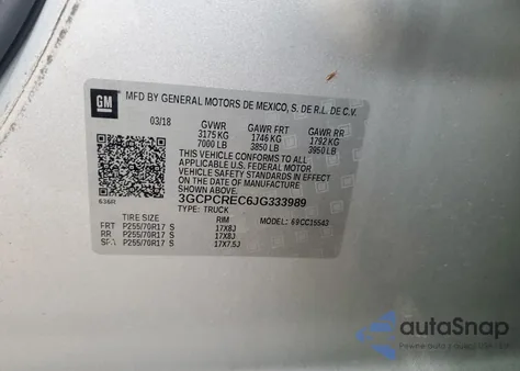 2018 Chevrolet Silverado C1500 Lt z USA, uszkodzony, nr VIN 3GCPCREC6JG333989